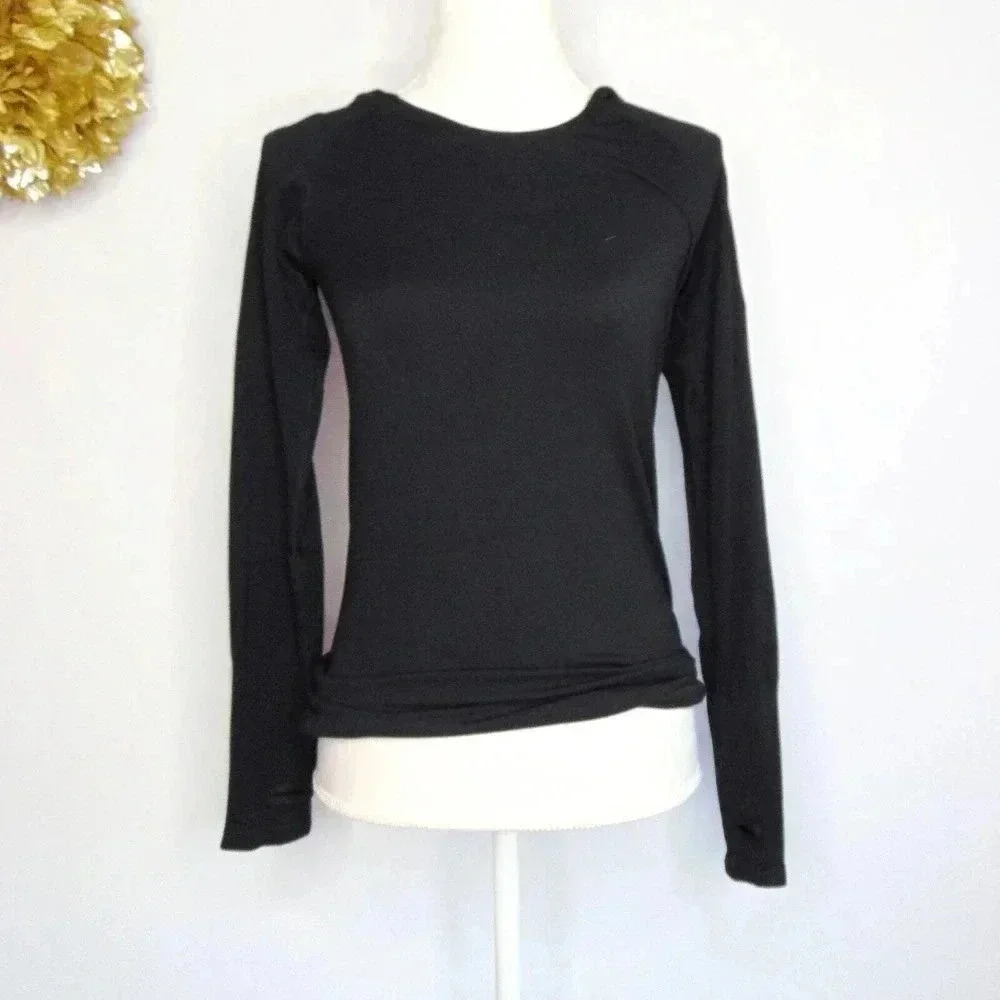 Ahnu Yogasport Womens Pullover Hooded Top Shirt Black Long Sleeve Cut Outs